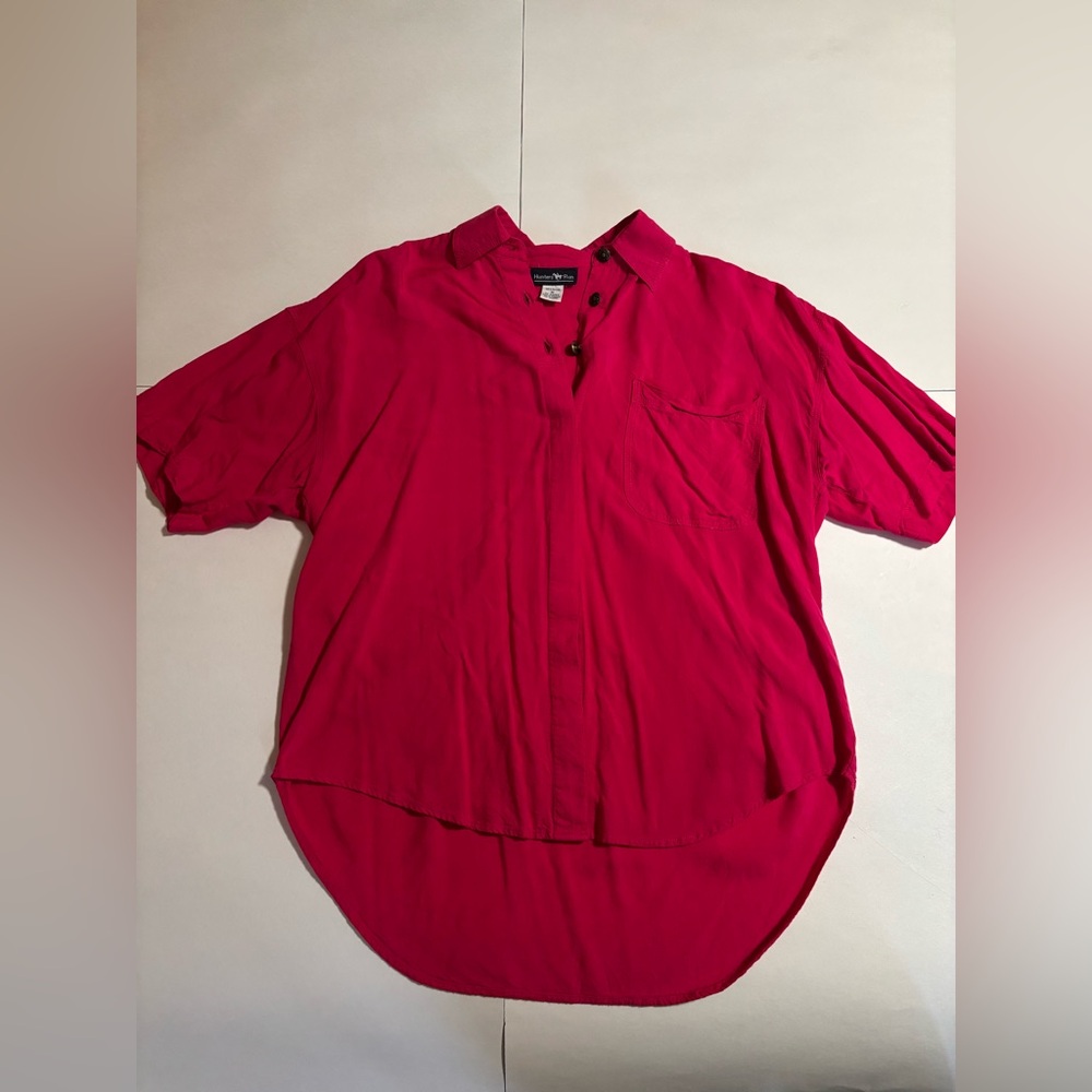 Women's Hunters Run Hot Pink Button Down Short Sleeve Top Medium